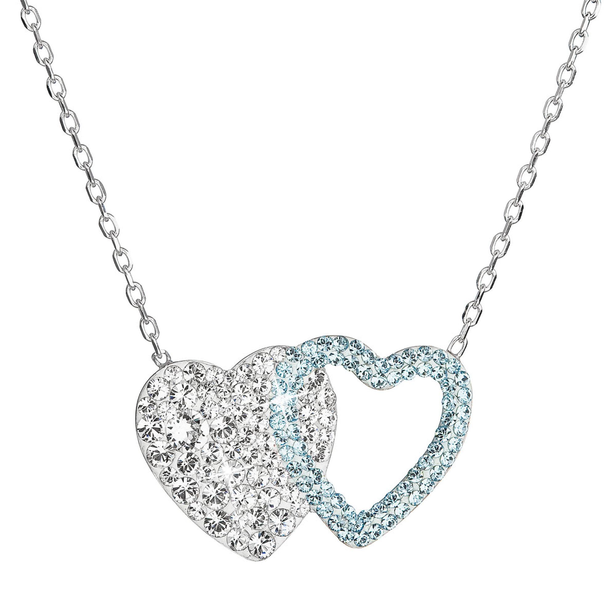 Strieborný náhrdelník dvojité srdce so Swarovski kryštálmi 32079.3 modré