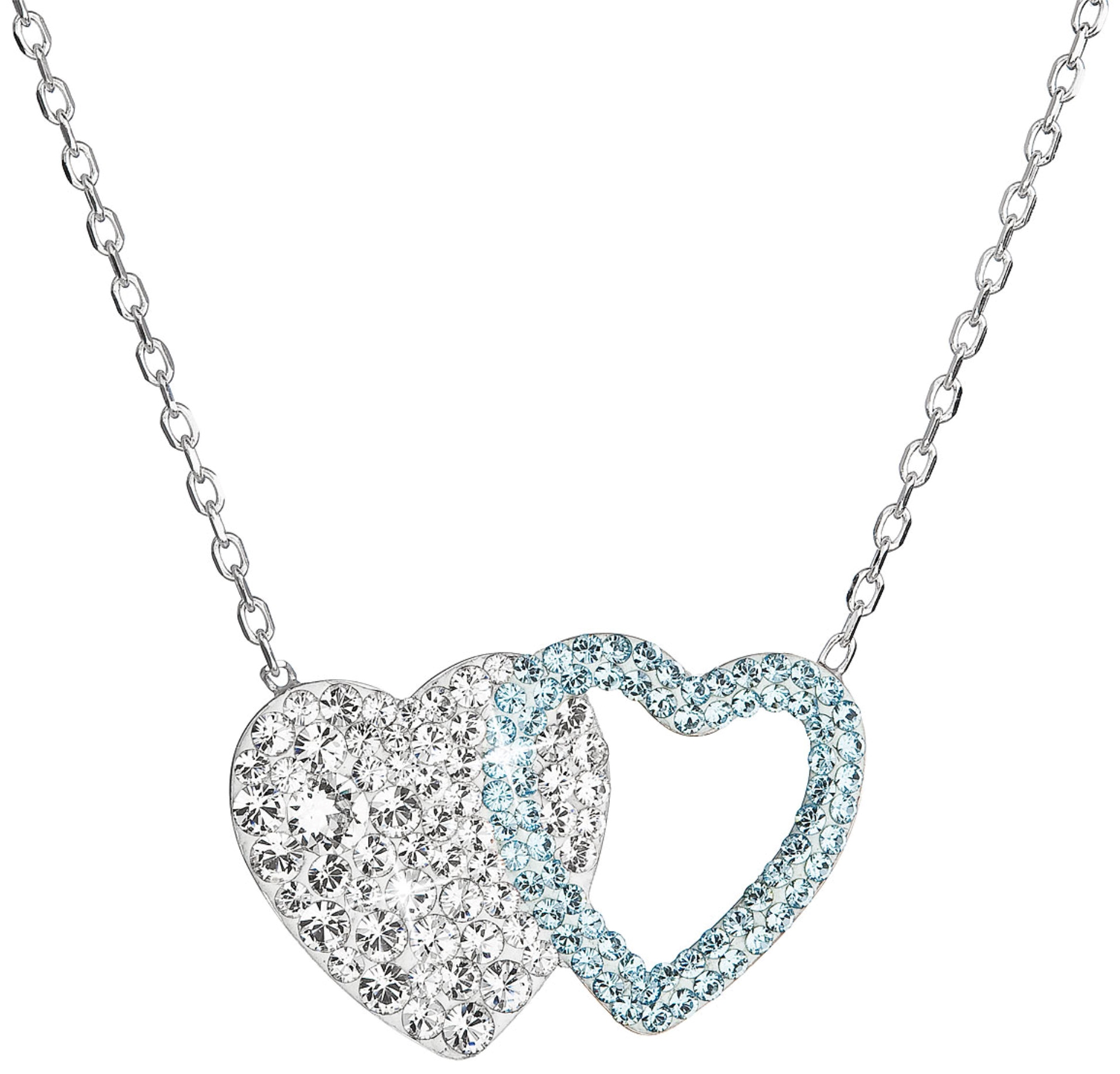Strieborný náhrdelník dvojité srdce so Swarovski kryštálmi 32079.3 modré