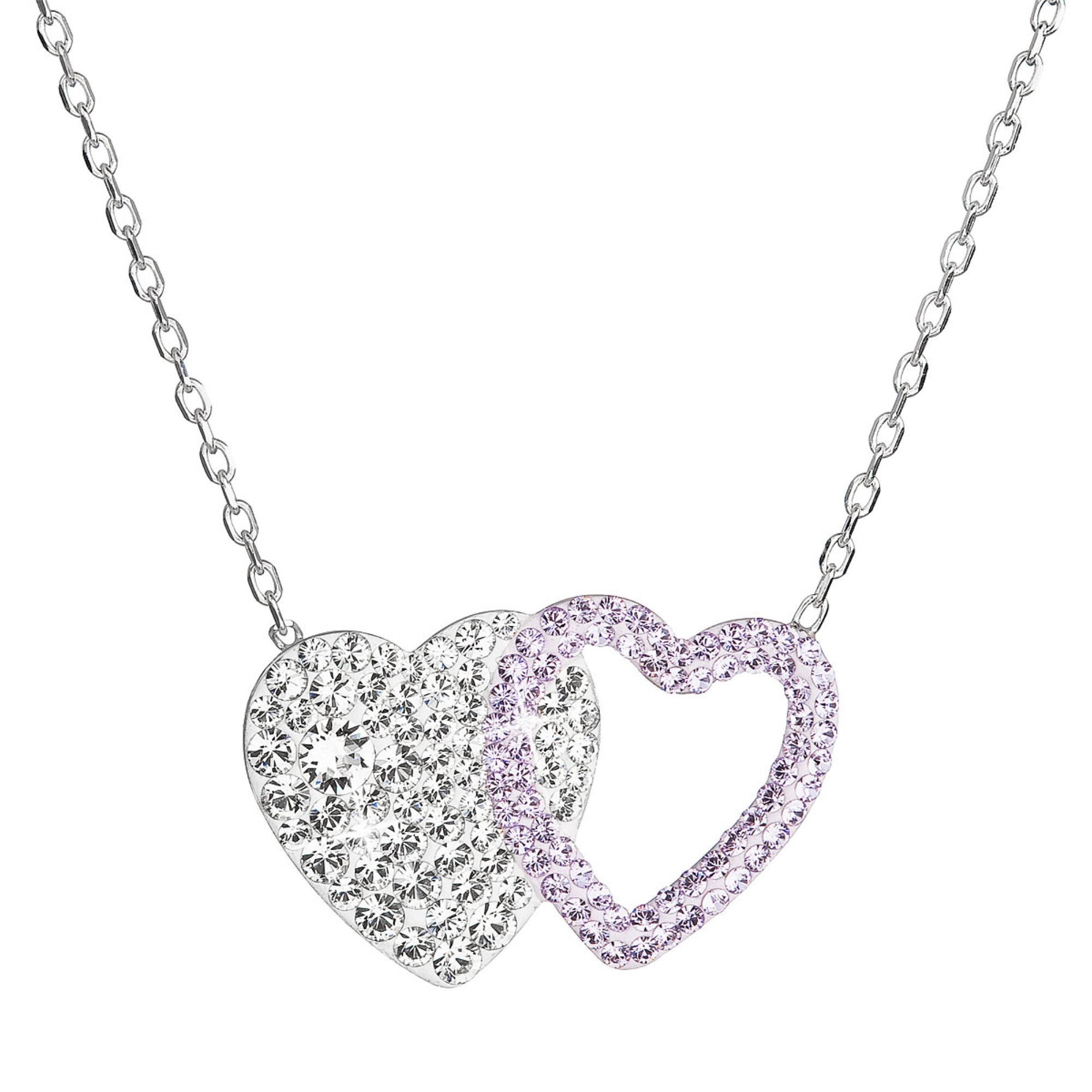 Strieborný náhrdelník dvojité srdce so Swarovski kryštálmi 32079.3 fialové