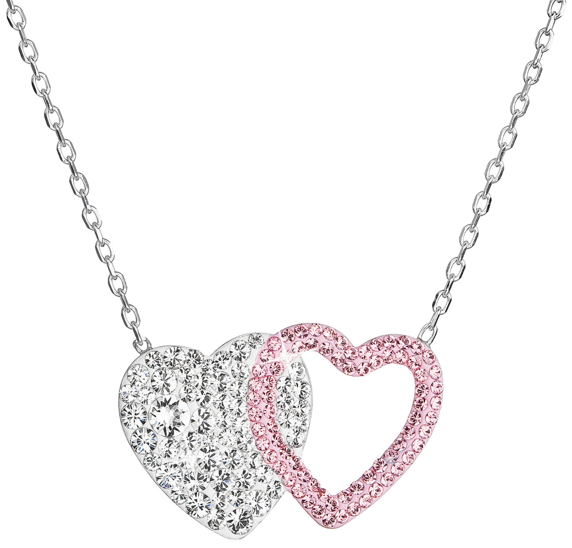 Strieborný náhrdelník dvojité srdce so Swarovski kryštálmi 32079.3 ružové