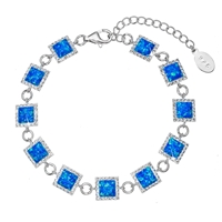 Strieborný náramok s modrým syntetickým opálom štvorec a biele kryštály Preciosa 33047.1 blue