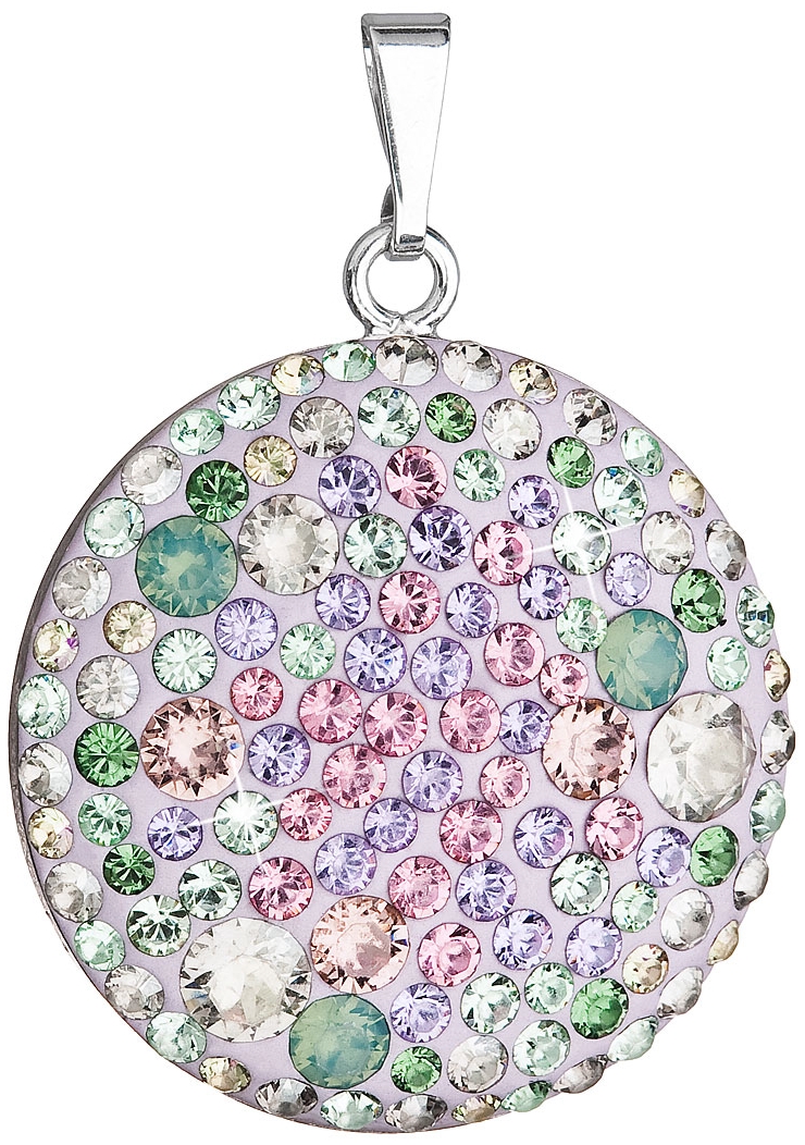 Strieborný prívesok s krištáľmi Swarovski mix farieb fialová zelená ružová okrúhly 34131.3
