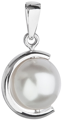 Strieborný prívesok s bielou okrúhlou perlou polmesiac 34205.1
