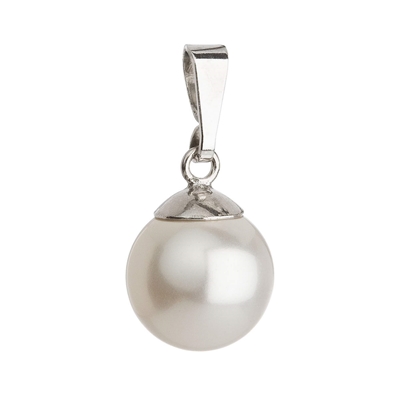 Strieborný prívesok s bielou guľatou Preciosa perlou 34150.1