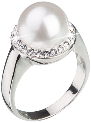 Strieborný prsteň s krištálmi Swarovski a bielou perlou 35021.1