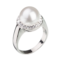 Strieborný prsteň s krištálmi Swarovski a bielou perlou 35021.1