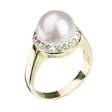 Strieborný prsteň s krištáľmi Swarovski a perlou biely luminous green 35021.6