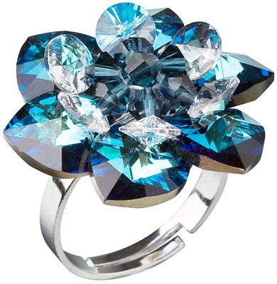 Strieborný prsteň s krištáľmi Swarovski modrý kvietok 35012.5