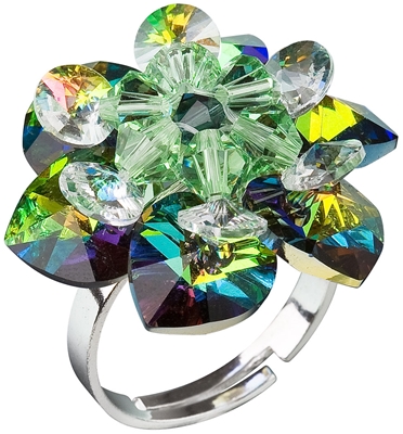 Strieborný prsteň s krištáľmi Swarovski zelený kvietok 35012.5