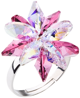 Strieborný prsteň s krištáľmi Swarovski ružová kytička 35024.3 rose