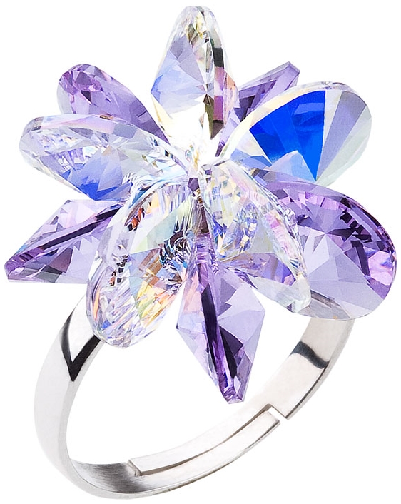 Strieborný prsteň s krištáľmi Swarovski fialová kytička 35024.3 violet
