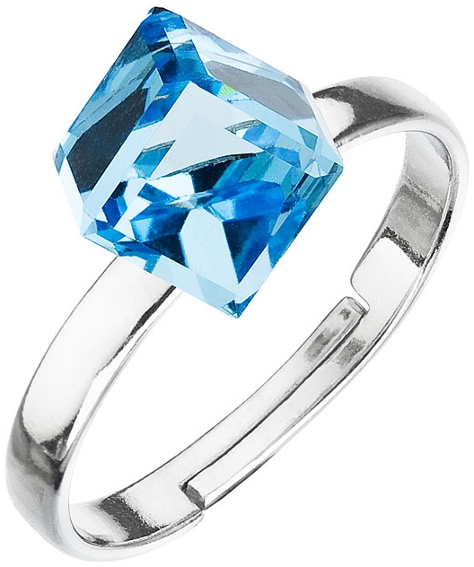 Strieborný prsteň s krištáľmi modrá kostička 35011.3