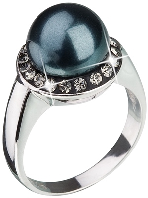 Strieborný prsteň s krištáľmi a zelenou perlou 35021.3 tahiti