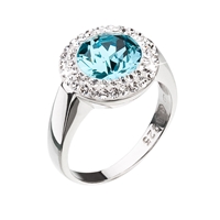 Strieborný prsteň s krištálmi Swarovski modrý okrúhlý 35026.3