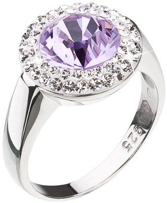 Strieborný prsteň s krištáľmi Swarovski fialový okrúhly 35026.3