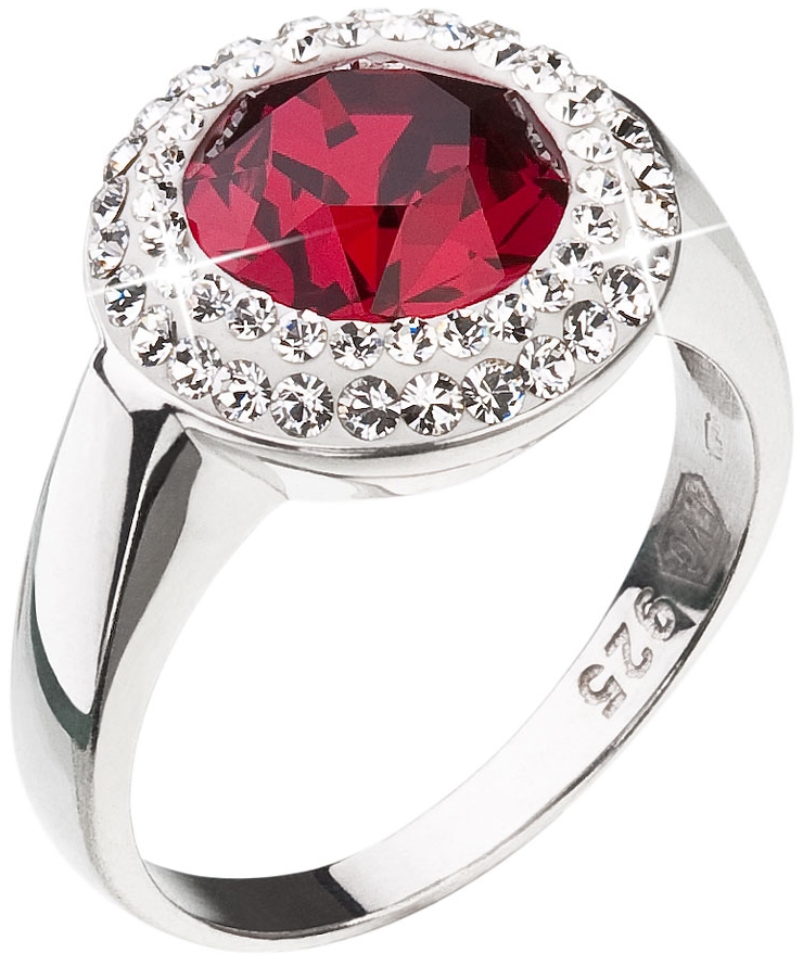 Strieborný prsteň s krištáľmi Swarovski červený okrúhly 35026.3