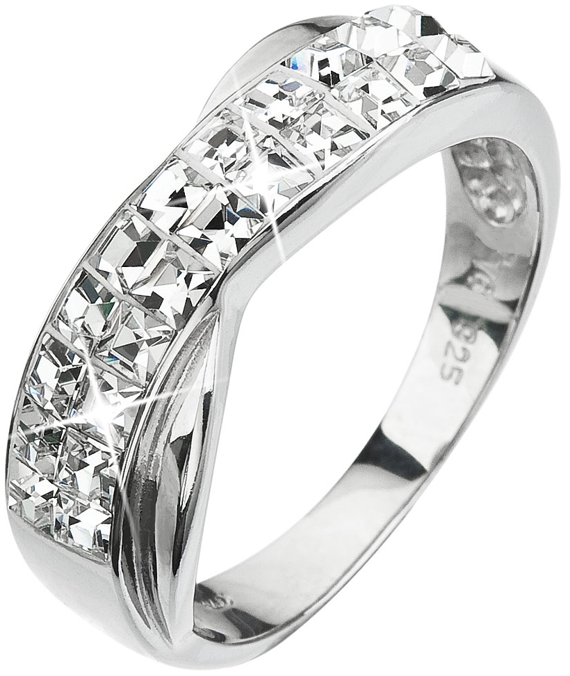 Strieborný prsteň s krištáľmi biely 35040.1
