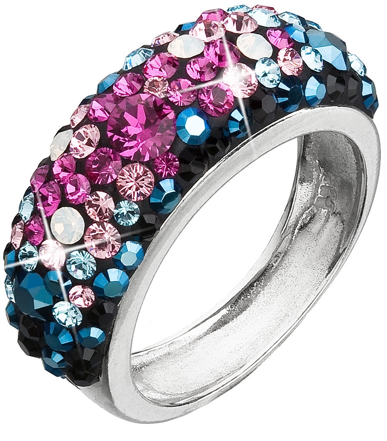 Strieborný prsteň s krištálmi Swarovski mix farieb modrá ružová 35031.4
