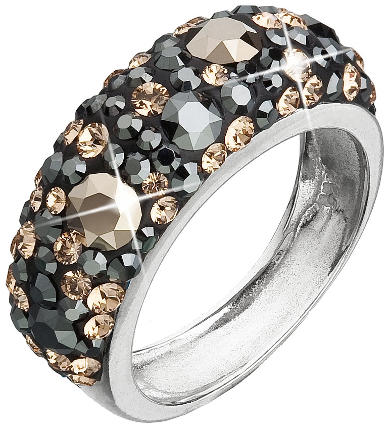 Strieborný prsteň s krištáľmi Swarovski mix farieb čierna hnedá zlatá 35031.4