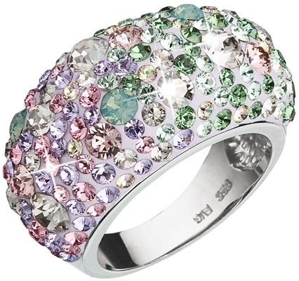 Strieborný prsteň s krištáľmi Swarovski mix farieb fialová ružová zelená 35028.3