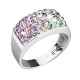Strieborný prsteň s krištálmi Swarovski mix farieb fialová zelená ružová 35014.3