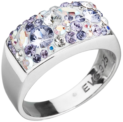 Strieborný prsteň s krištálmi Swarovski fialový 35014.3