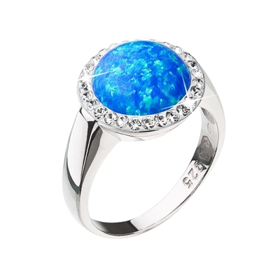 Strieborný prsteň so syntetickým opálom a kryštály Swarovski modrý 35060.1