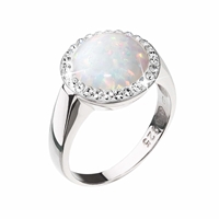 Strieborný prsteň so syntetickým opálom a kryštálmi Preciosa biely 35060.1