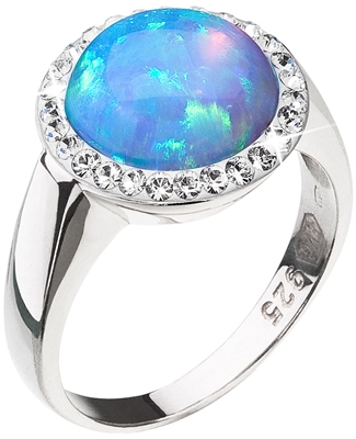 Strieborný prsteň so syntetickým opálom a kryštálmi Preciosa svetlo modrý 35060.1