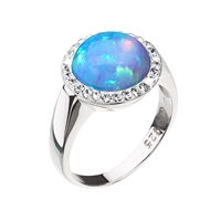 Strieborný prsteň so syntetickým opálom a kryštálmi Preciosa svetlo modrý 35060.1