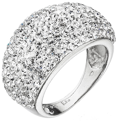 Strieborný prsteň veľký s kryštálmi Preciosa biely 35028.1 crystal