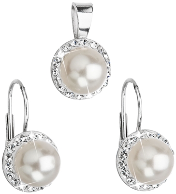 Sada šperkov s krištáľmi Swarovski náušnice a prívesok biela perla okrúhle 39091.1
