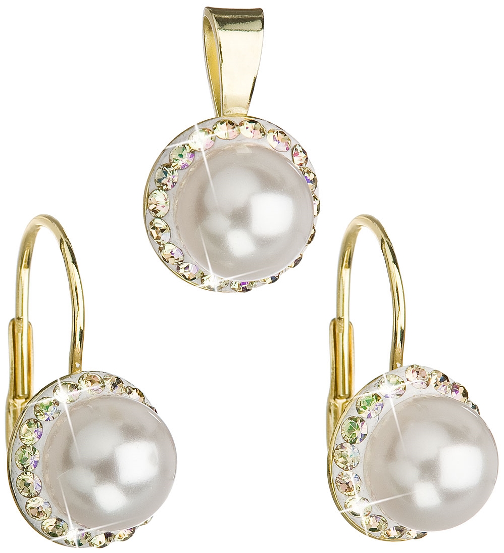 Sada šperkov s krištáľmi Swarovski náušnice a prívesok biela perla okrúhle 39091.6