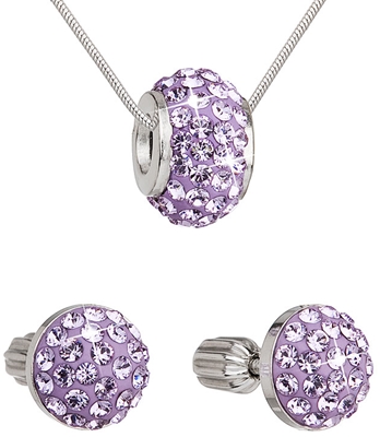 Sada šperkov s krištáľmi náušnice a prívesok fialové okrúhle 39200.3