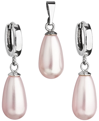 Sada šperkov s perlami Swarovski náušnice a prívesok ružová perla slza 39120.3