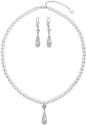 Sada šperkov s krištáľmi Swarovski náušnice a prívesok biele perly slza 39121.1