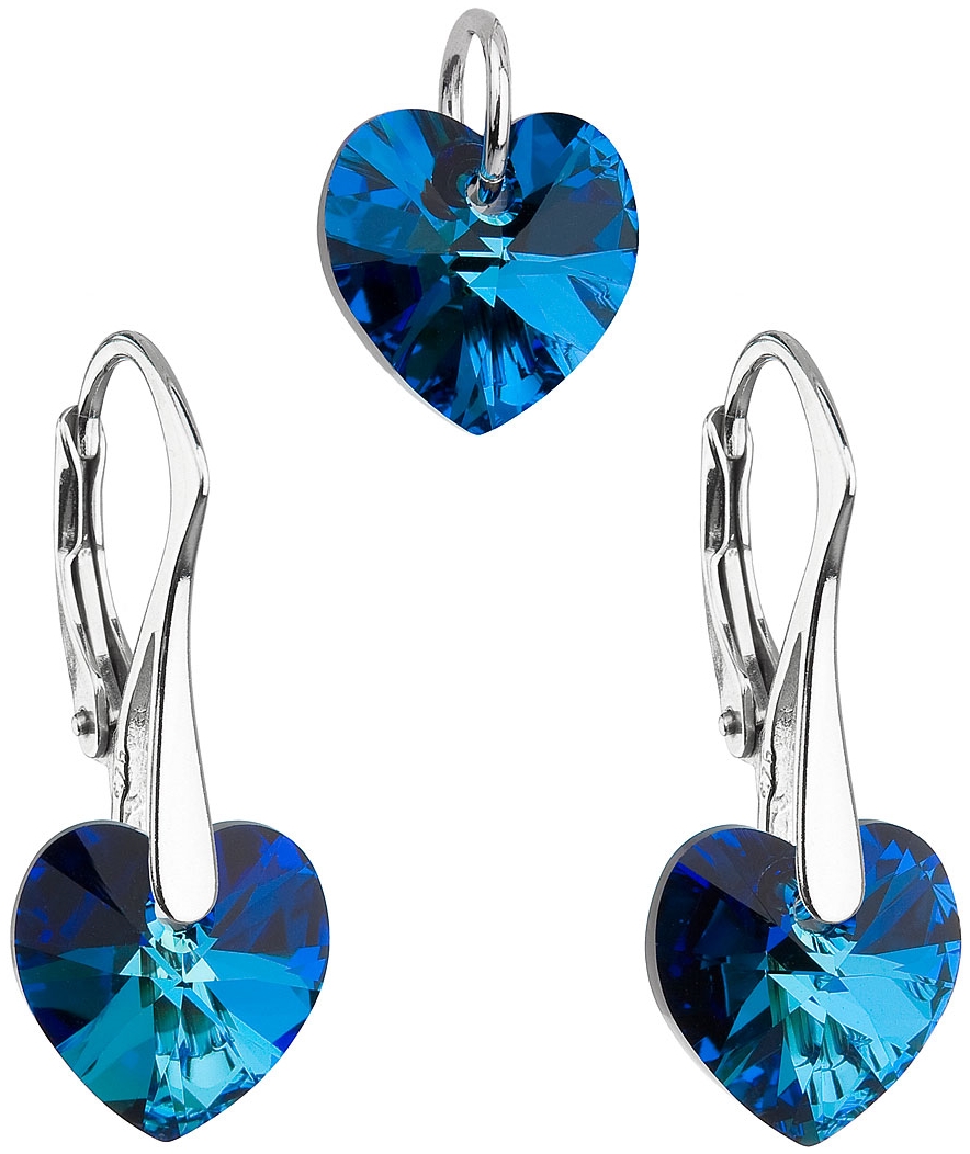 Sada šperkov s krištáľmi Swarovski náušnice a prívesok modré srdcia 39003.5 bermuda blue