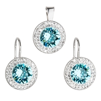 Sada šperkov s krištáľmi Swarovski náušnice a prívesok modré okrúhle 39107.3 turquoise