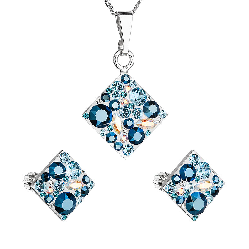 Sada šperkov s krištáľmi Swarovski náušnice a prívesok modrý kosoštvorec 39126.3 aqua