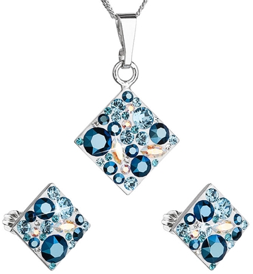 Sada šperkov s krištáľmi Swarovski náušnice a prívesok modrý kosoštvorec 39126.3 aqua