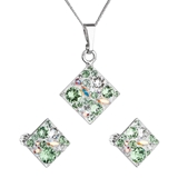 Sada šperkov s krištáľmi Swarovski náušnice, retiazka a prívesok zelený kosoštvorec 39126.3 peridot