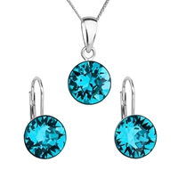 Sada šperkov s krištáľmi Swarovski náušnice, retiazka a prívesok modré okrúhle 39140.3 blue zircon