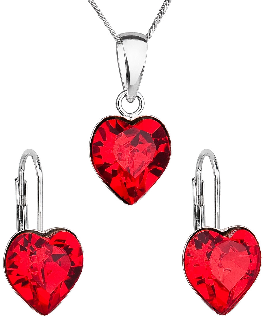 Sada šperkov s krištáľmi Swarovski náušnice, retiazka a prívesok červené srdce 39141.3