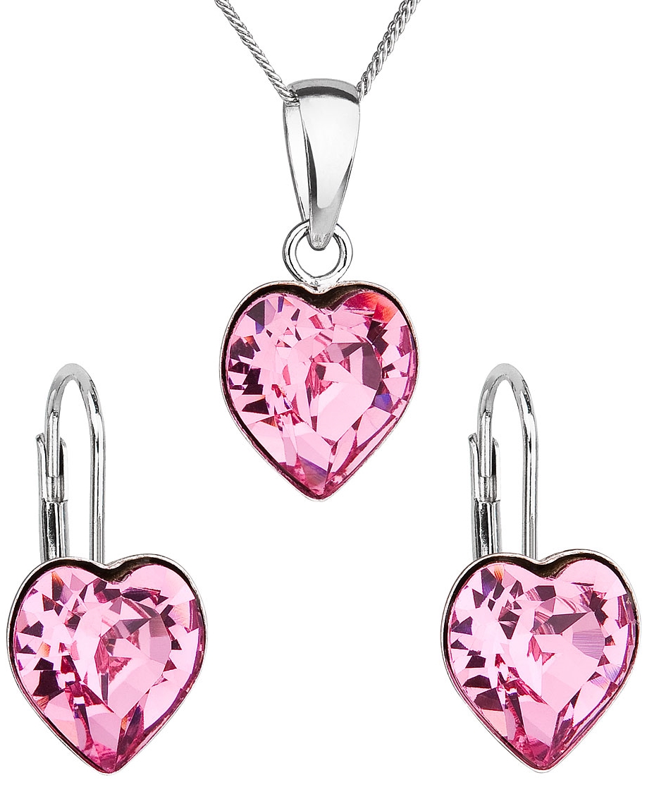 Sada šperkov s krištáľmi Swarovski náušnice, retiazka a prívesok ružové srdce 39141.3