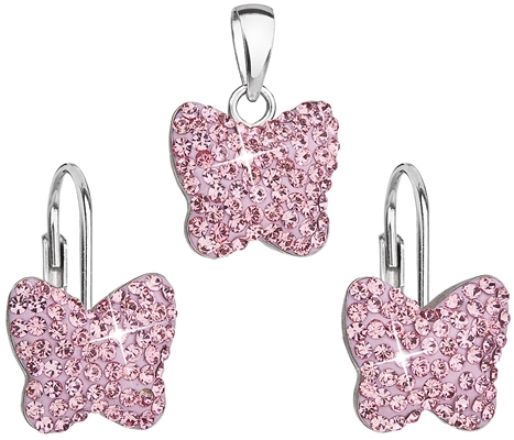Sada šperkov s krištáľmi Swarovski náušnice a prívesok ružový motýľ 39144.3