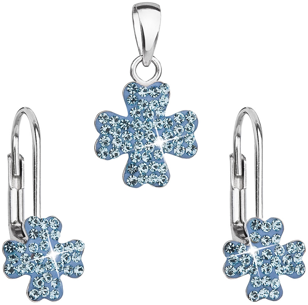 Sada šperkov s krištáľmi Swarovski náušnice a prívesok modrý štvorlístok 39146.3