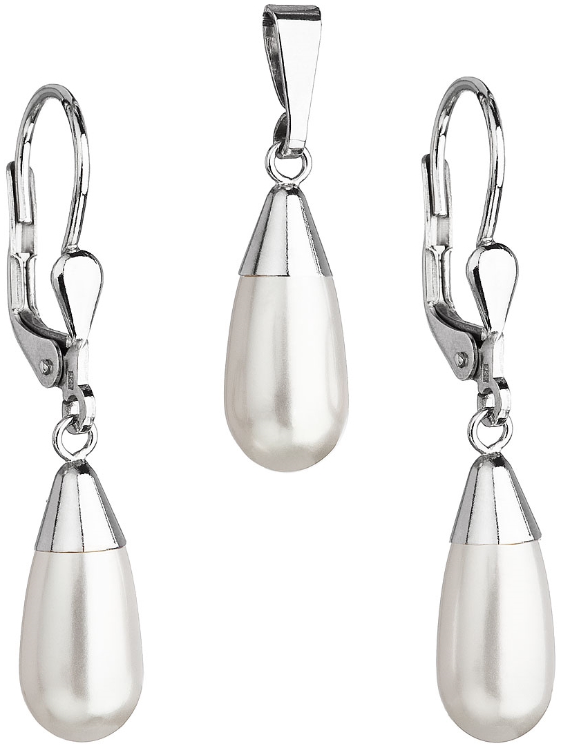 Sada šperkov s perlami Swarovski náušnice a prívesok biela perla slza 39119.1