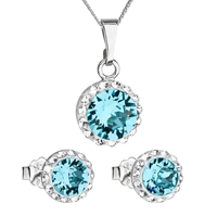 Sada šperkov s krištáľmi Swarovski náušnice, retiazka a prívesok modré okrúhle 39152.3
