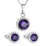 Sada šperkov s krištáľmi Swarovski náušnice, retiazka a prívesok fialové okrúhle 39152.3 purple