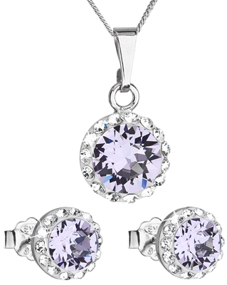 Sada šperkov s krištáľmi Swarovski náušnice, retiazka a prívesok fialové okrúhle 39152.3 violet